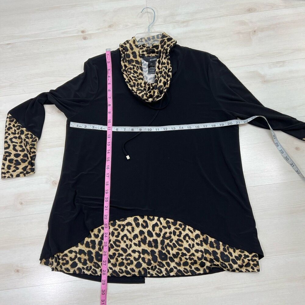 Ali Miles Tunic Women L Black & Leopard Print Long Sleeve Cowl Neck Stretch - Picture 10 of 12